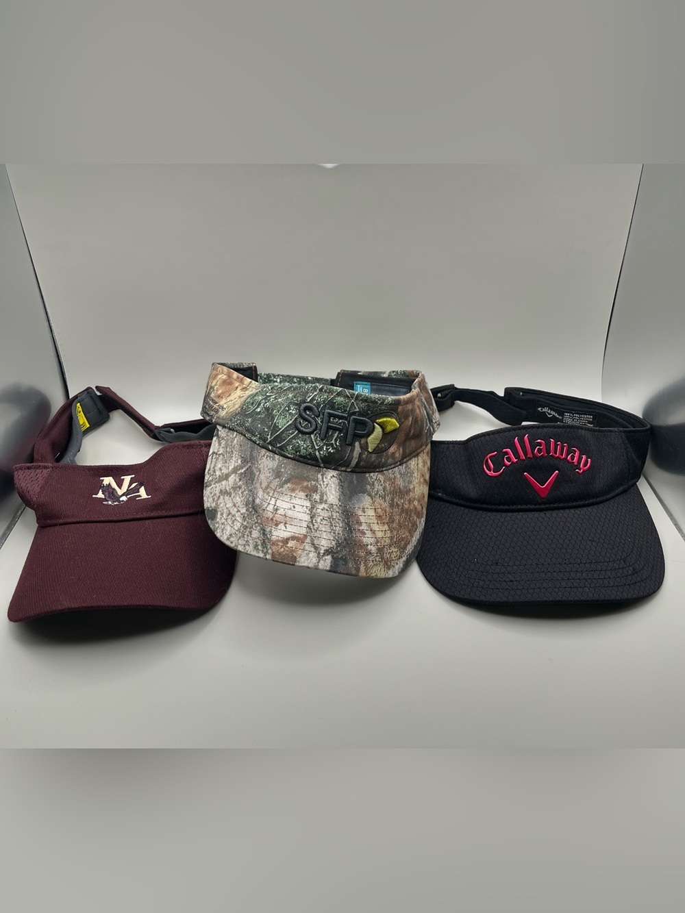 Lot of 3 Sports Visors Callaway Golf Richardson Performance Camo NA Eagles Hats